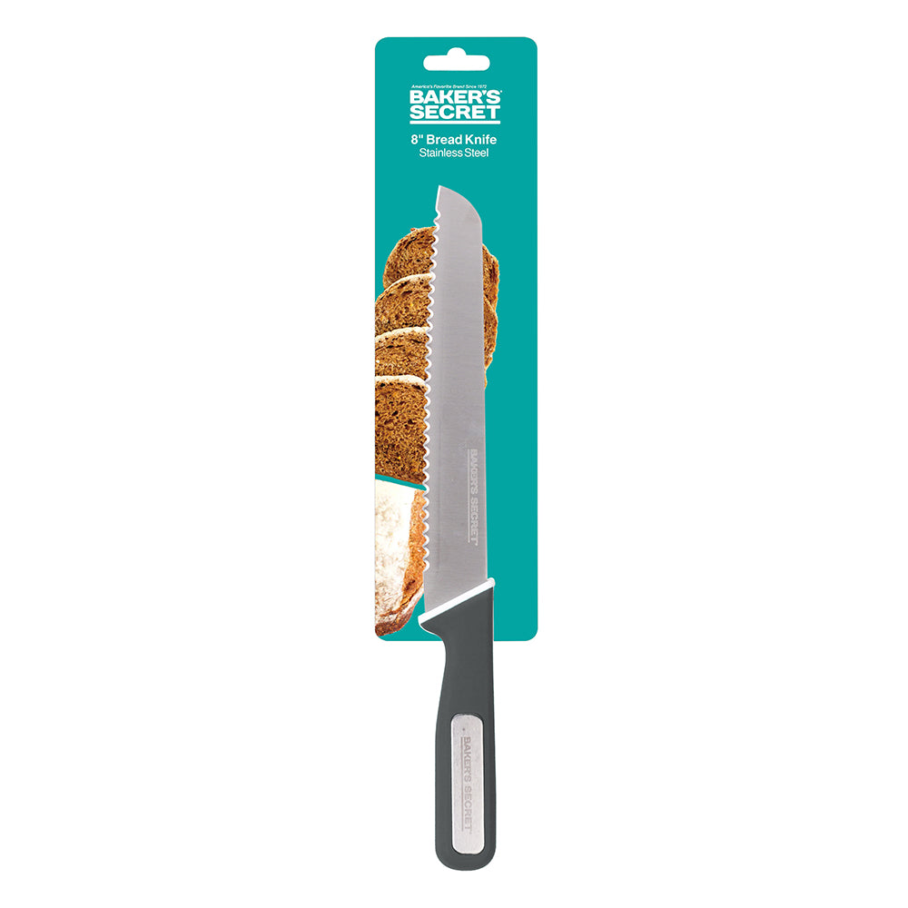 Baker's Secret 8 Inch Bread Knife with Thermoplastic Rubber Handle – Durable Kitchen Tool for Easy Bread Slicing & Comfortable Grip