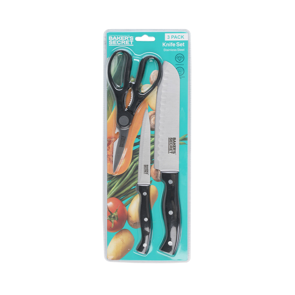 Baker's Secret 3pcs Knife Set (5", 7", 8") – Premium Kitchen Tools for Precision Cutting, Chopping & Durable Performance