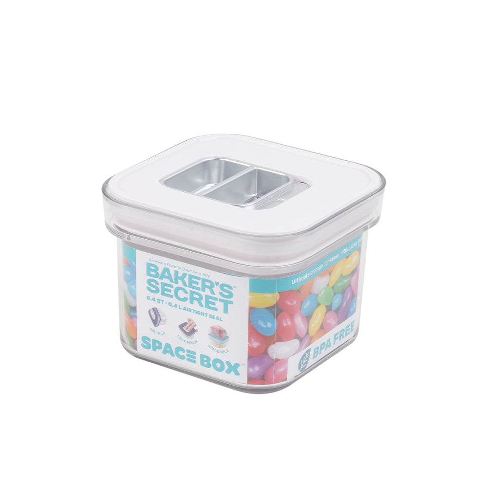 Baker’s Secret SPACE BOX Square Airtight Container – Compact Food Storage for Freshness Preservation, Portioning & Organized Kitchen Use - 0.4L