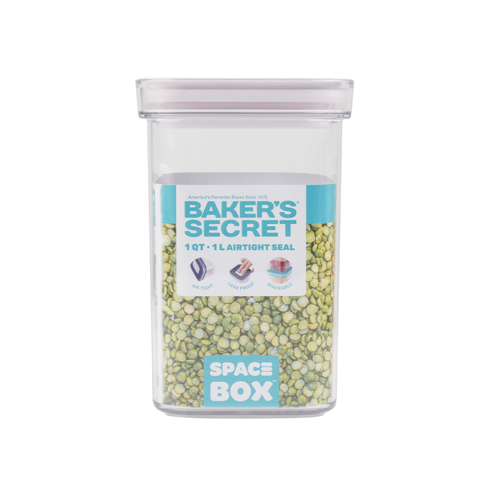 Baker’s Secret SPACE BOX Square Airtight Container – Efficient Food Storage for Freshness Preservation, Meal Prep & Organized Kitchen Use - 1L