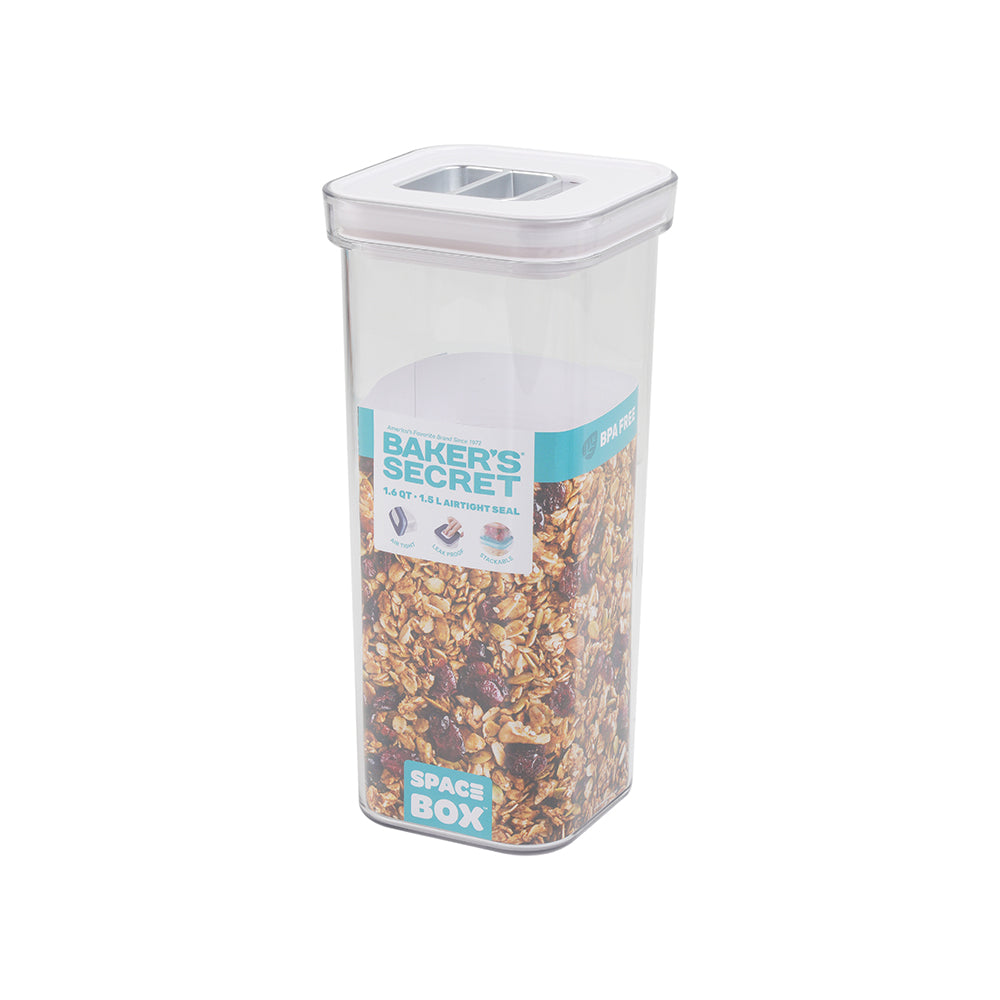 Baker’s Secret SPACE BOX Square Airtight Container – Versatile Food Storage for Freshness Preservation, Meal Prep & Organized Kitchen Use -1.5L