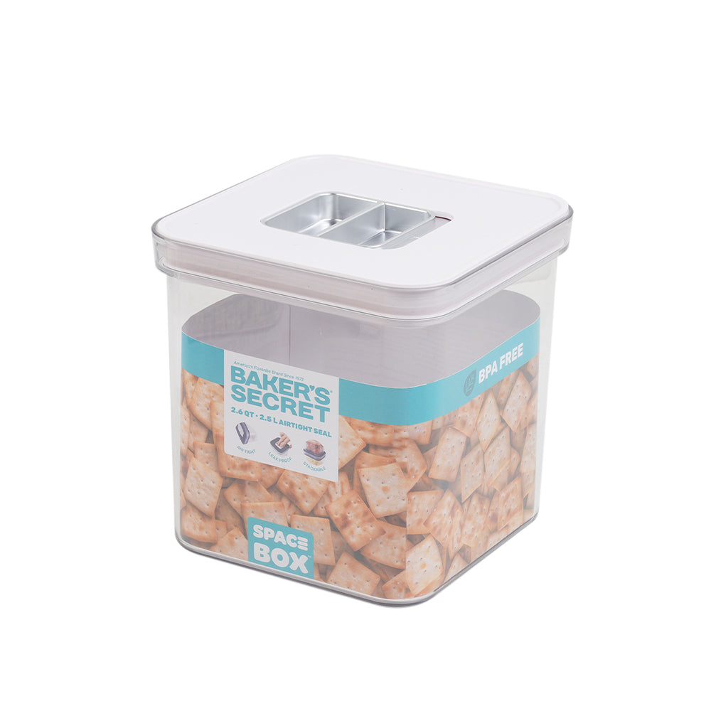 Baker’s Secret SPACE BOX Square Airtight Container – Large Food Storage for Freshness Preservation, Bulk Meal Prep & Organized Kitchen Use - 2.5L