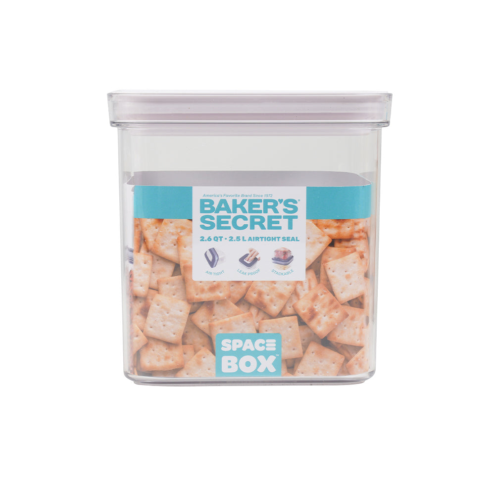 Baker’s Secret SPACE BOX Square Airtight Container – Large Food Storage for Freshness Preservation, Bulk Meal Prep & Organized Kitchen Use - 2.5L