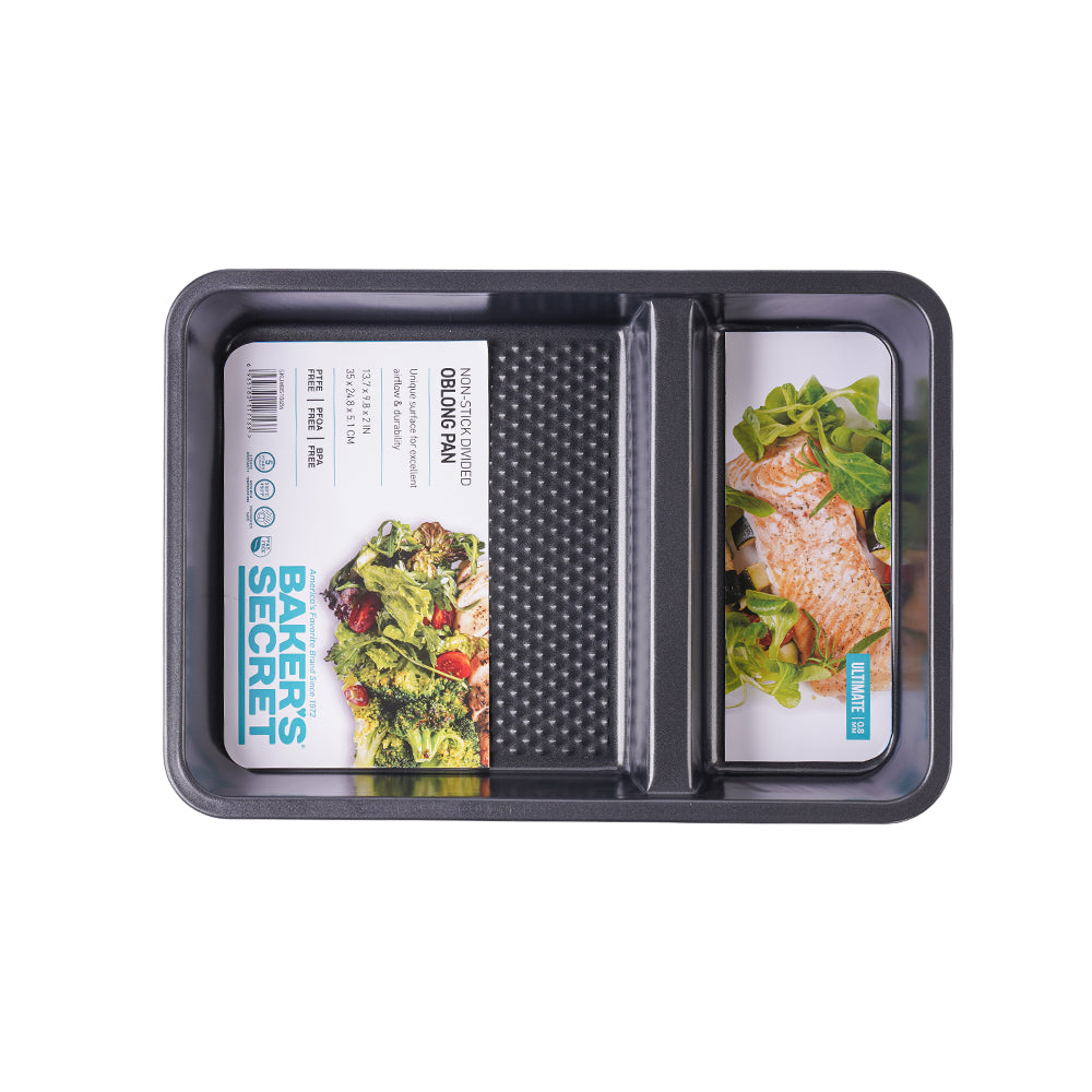 Baker’s Secret 2 Compartment Non Stick Oblong Pan – Durable Cookware for Baking, Roasting & Meal Preperation