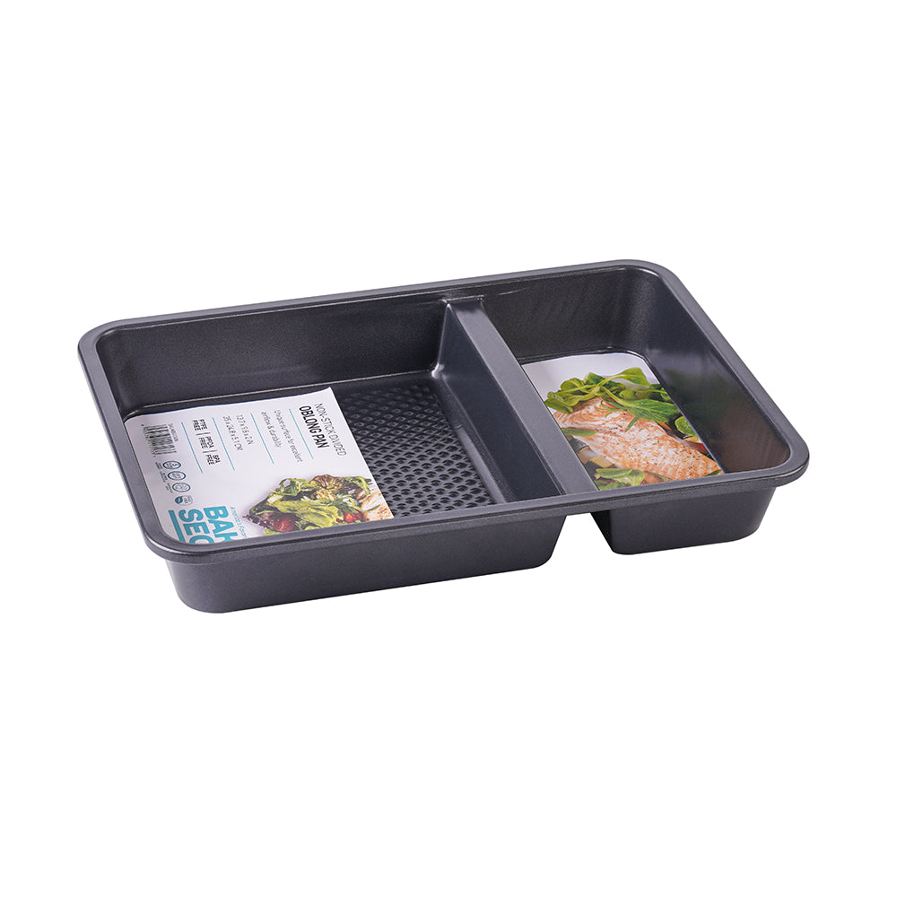 Baker’s Secret 2 Compartment Non Stick Oblong Pan – Durable Cookware for Baking, Roasting & Meal Preperation