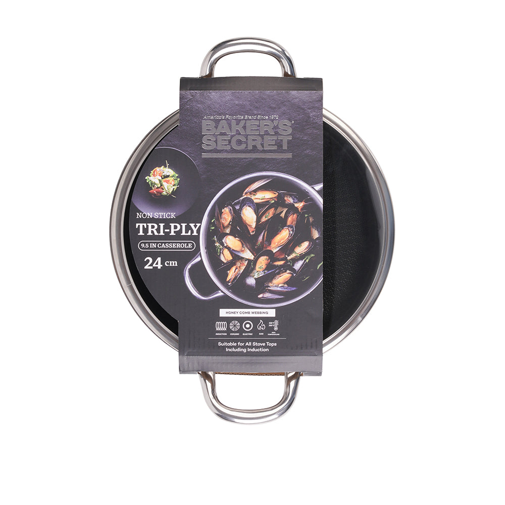 Baker's Secret 24cm Triple Layer Non-Stick Casserole with Lid – Versatile Cookware for Stewing, Braising & Slow Cooking