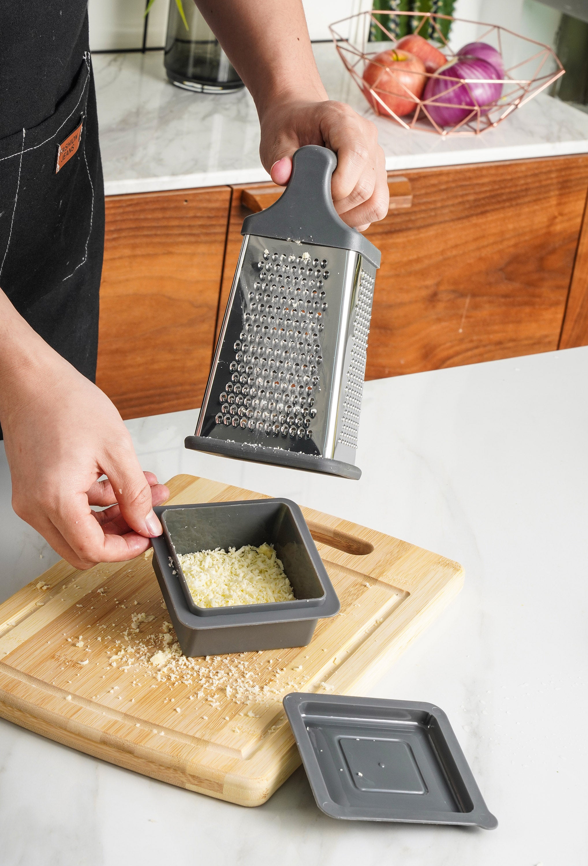 Baker's Secret 9 Inch 4-Sided Stainless Steel Grater with Plastic Storage Container – Durable Kitchen Tool for Grating, Slicing & Shredding