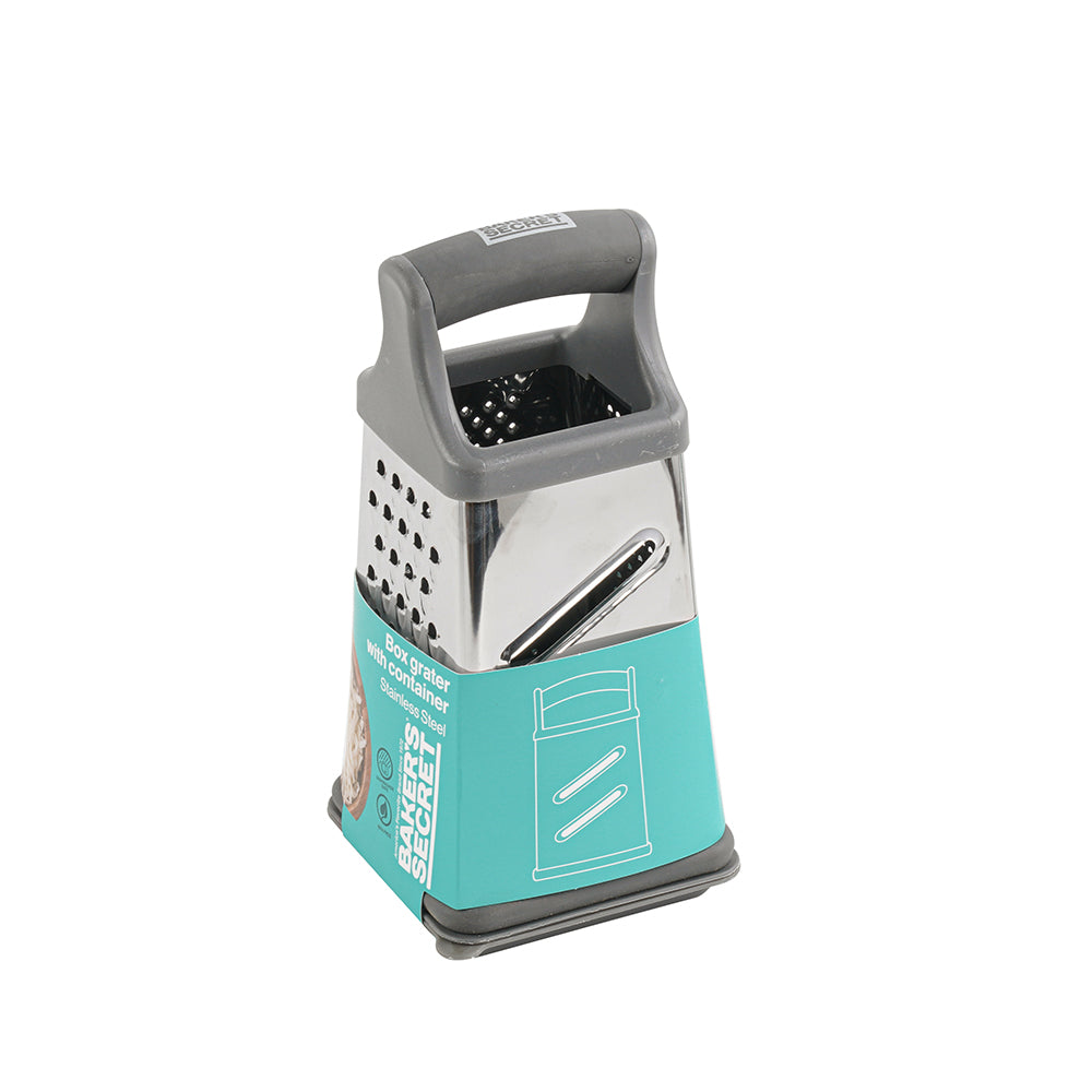 Baker's Secret 9 Inch 4-Sided Stainless Steel Grater with Plastic Storage Container – Durable Kitchen Tool for Grating, Slicing & Shredding
