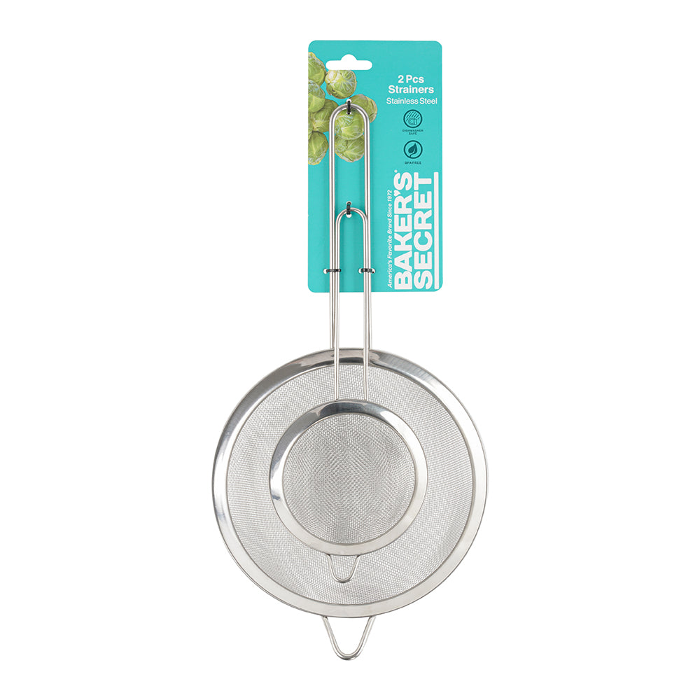 Baker's Secret 2pcs Stainless Steel Strainer Set – Durable Kitchen Tools for Sifting, Straining & Filtering