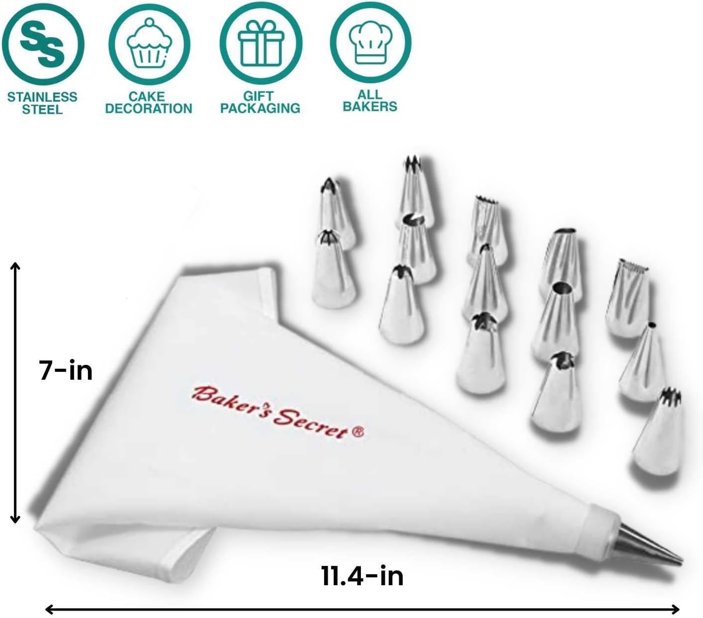 Baker's Secret Plastic Icing Decoration Set 18.5cm – Durable Cake Decorating Tools for Precise Piping and Baking