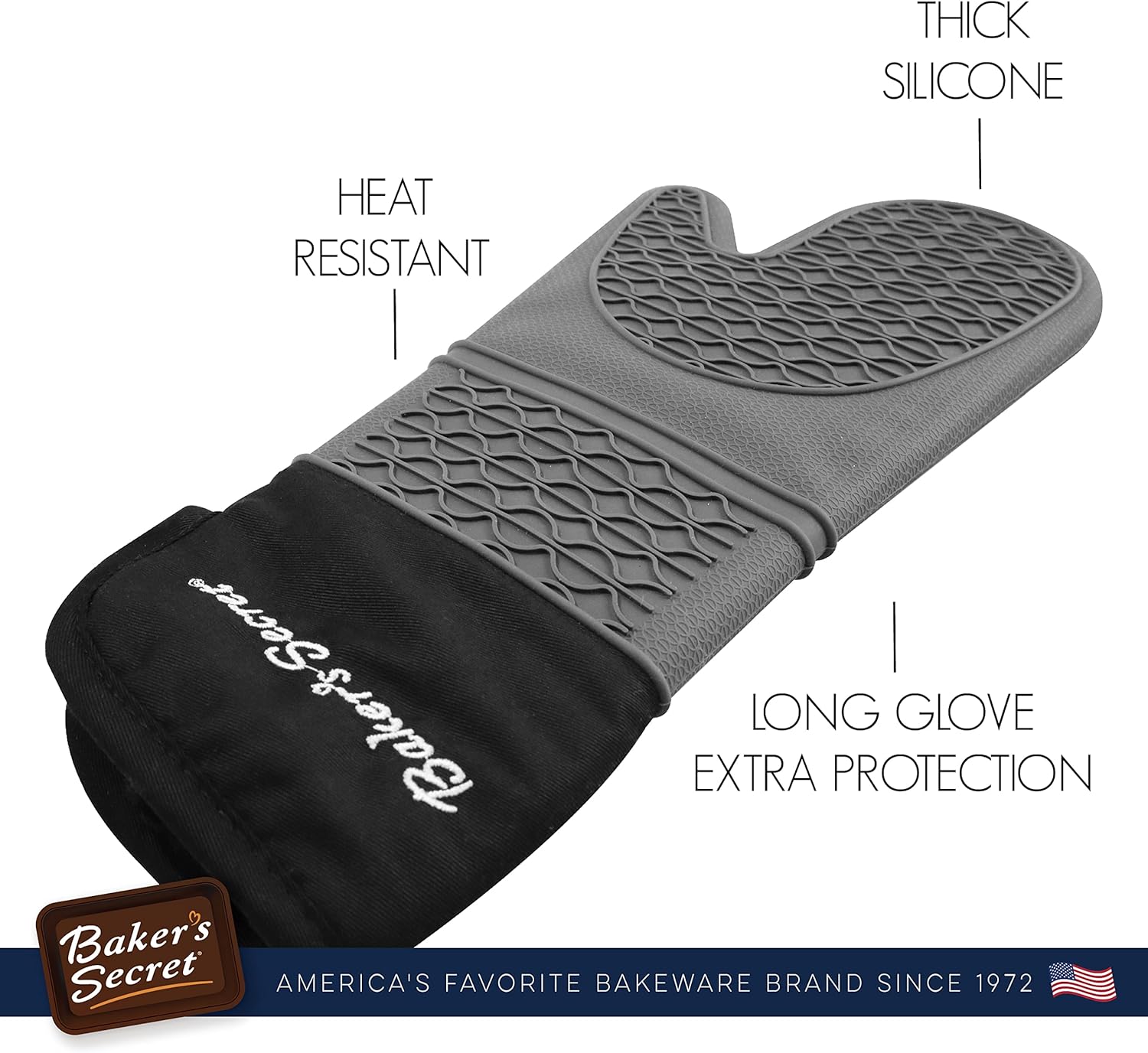 Baker's Secret Large Silicone Glove 38.5cm – Heat-Resistant, Non-Slip Kitchen Safety Glove for Baking and Cooking