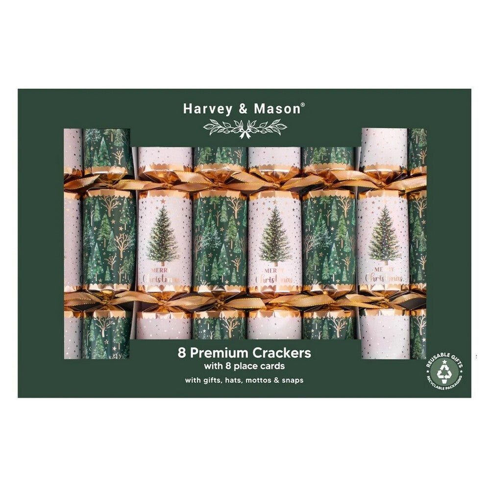 RSW 8 Premium Green Tree 12.5 Inch Christmas Crackers – Holiday Party Favors, Seasonal Décor, Festive Fun for Kids and Family, and Christmas Celebration Essentials