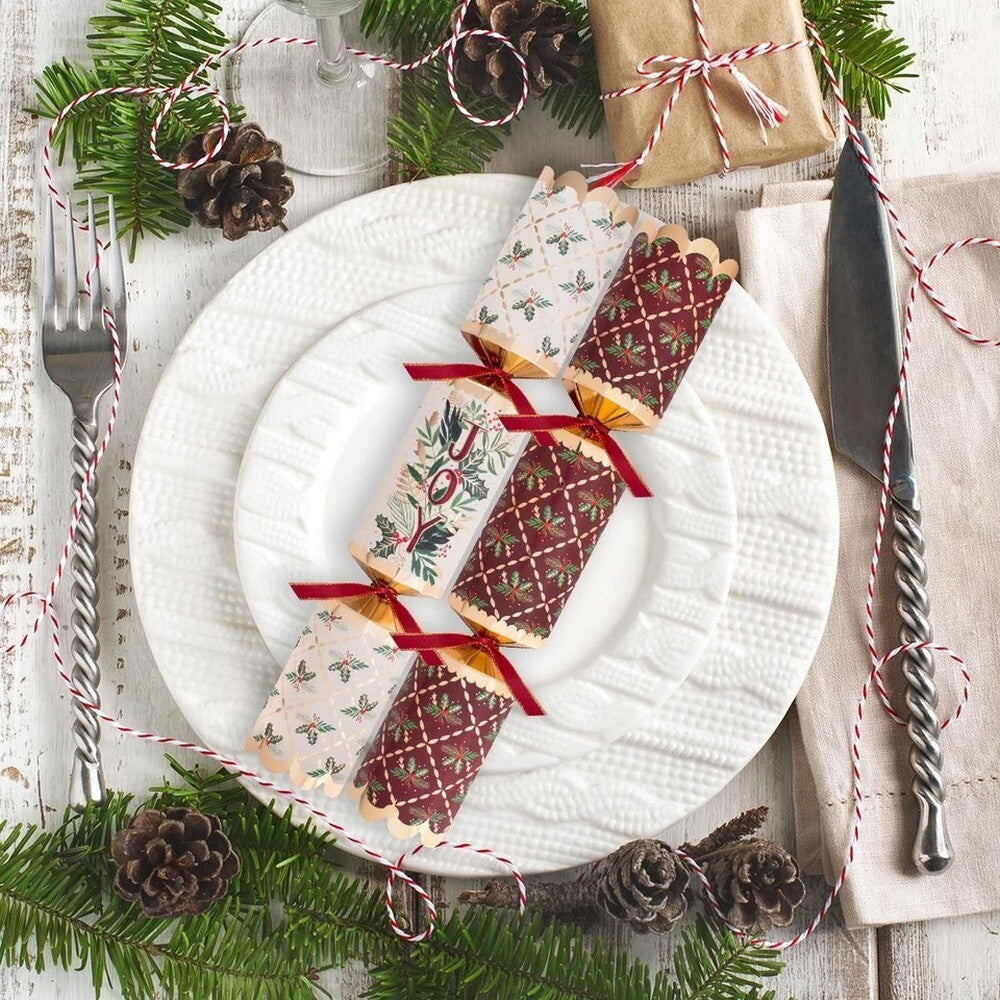 RSW 8 Premium Burgundy Joy 12.5-Inch Christmas Crackers – Holiday Party Favors, Festive Fun, and Seasonal Decor for Kids and Family, Christmas Celebration Essentials