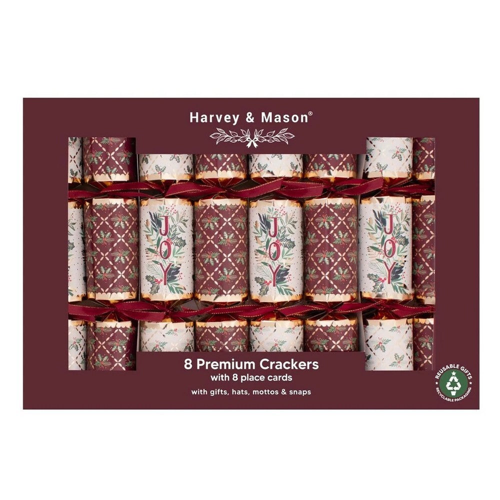 RSW 8 Premium Burgundy Joy 12.5-Inch Christmas Crackers – Holiday Party Favors, Festive Fun, and Seasonal Decor for Kids and Family, Christmas Celebration Essentials
