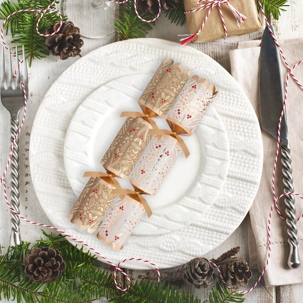 RSW 8 Premium Gold Foliage 12.5-Inch Christmas Crackers – Holiday Party Favors, Festive Fun, and Seasonal Decor for Kids and Family, Christmas Celebration Essentials