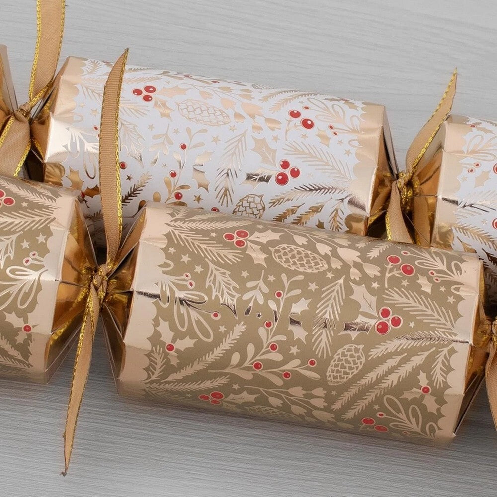 RSW 8 Premium Gold Foliage 12.5-Inch Christmas Crackers – Holiday Party Favors, Festive Fun, and Seasonal Decor for Kids and Family, Christmas Celebration Essentials