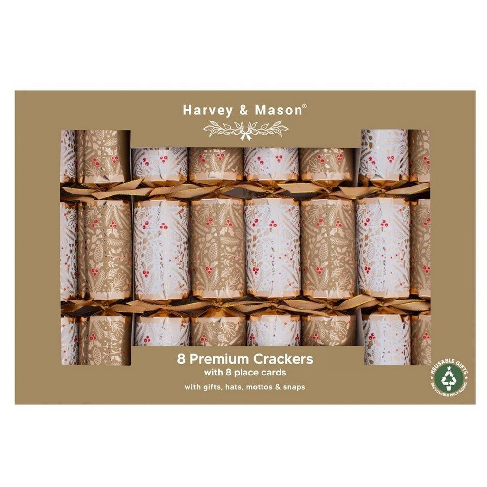 RSW 8 Premium Gold Foliage 12.5-Inch Christmas Crackers – Holiday Party Favors, Festive Fun, and Seasonal Decor for Kids and Family, Christmas Celebration Essentials
