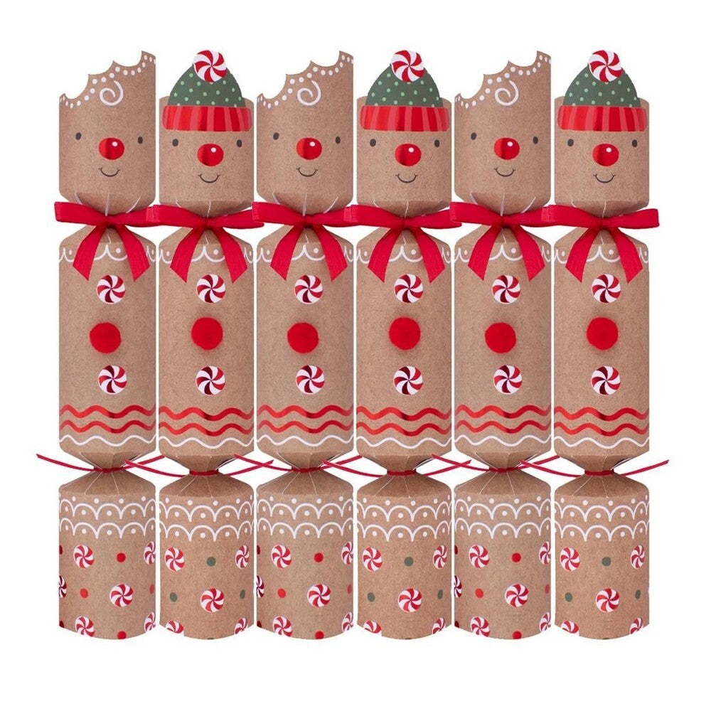 RSW 6 Gingerbread 12-Inch Christmas Crackers – Holiday Party Favors, Festive Fun, and Seasonal Decor for Kids and Family, Christmas Celebration Essentials