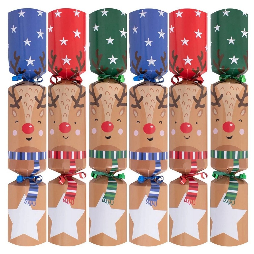 RSW 6 Rudolph’s Present Dash 12-Inch Christmas Crackers – Holiday Party Favors, Festive Fun, and Seasonal Activities for Kids and Family, Christmas Celebration Essentials
