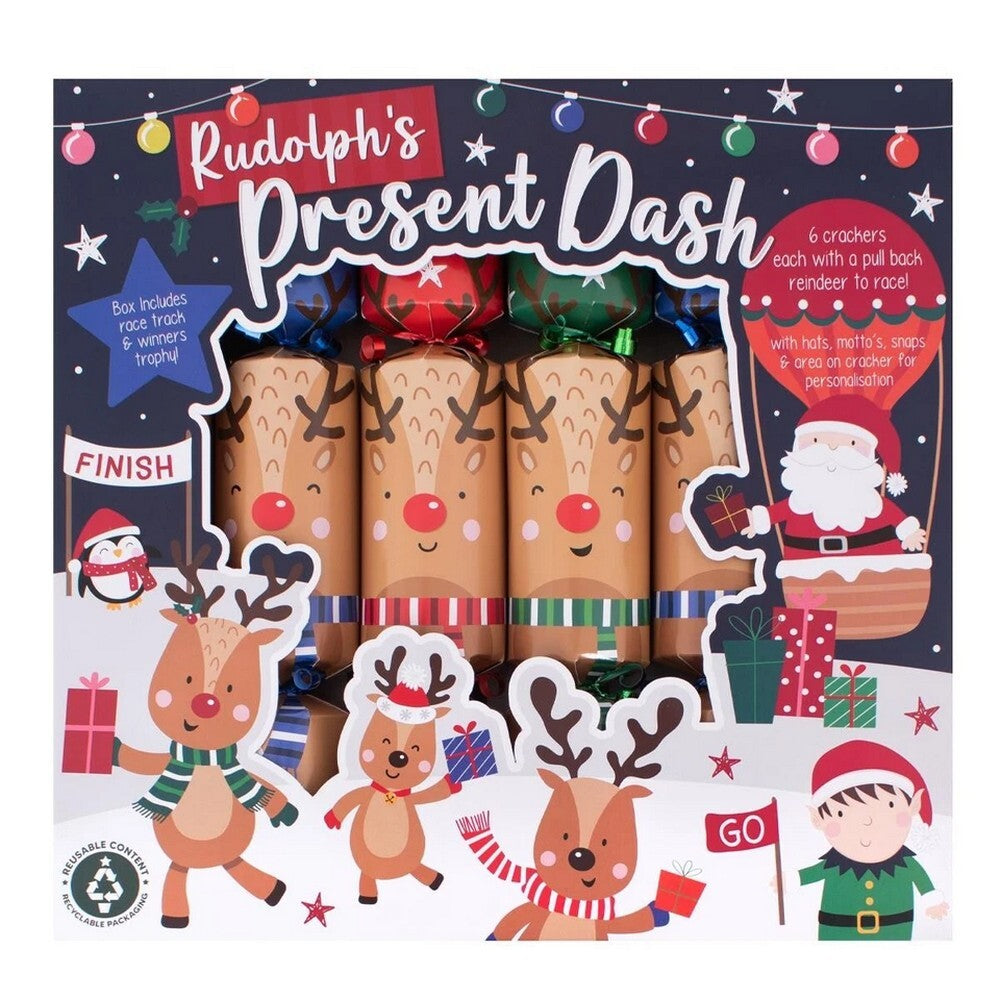 RSW 6 Rudolph’s Present Dash 12-Inch Christmas Crackers – Holiday Party Favors, Festive Fun, and Seasonal Activities for Kids and Family, Christmas Celebration Essentials