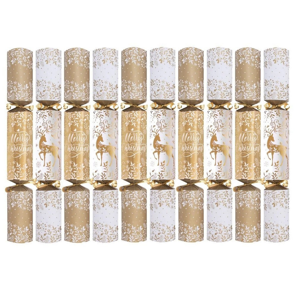 RSW 10 Gold Reindeer 14-Inch Christmas Crackers – Holiday Party Favors, Festive Fun, and Seasonal Decor for Kids and Family, Christmas Celebration Essentials