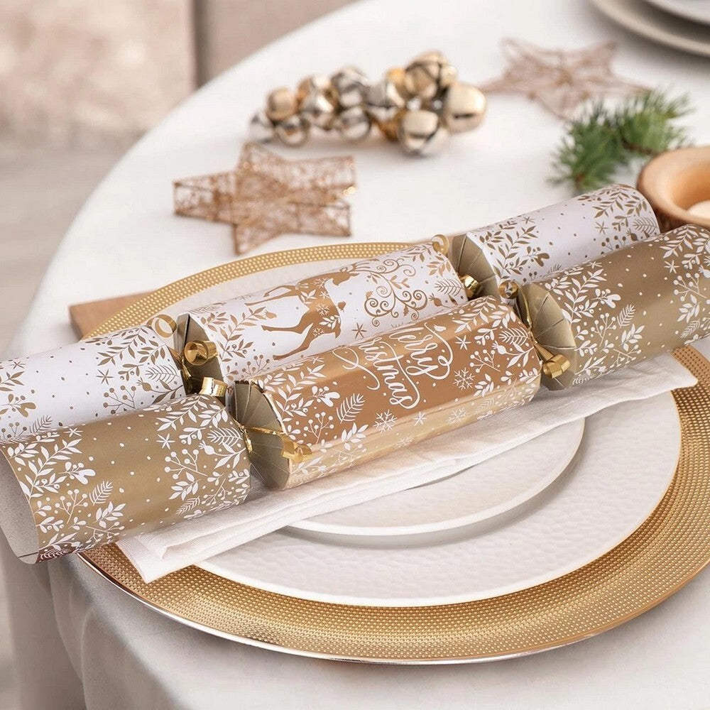 RSW 10 Gold Reindeer 14-Inch Christmas Crackers – Holiday Party Favors, Festive Fun, and Seasonal Decor for Kids and Family, Christmas Celebration Essentials