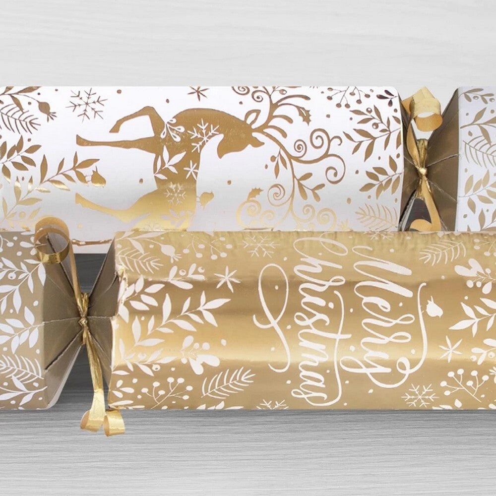 RSW 10 Gold Reindeer 14-Inch Christmas Crackers – Holiday Party Favors, Festive Fun, and Seasonal Decor for Kids and Family, Christmas Celebration Essentials