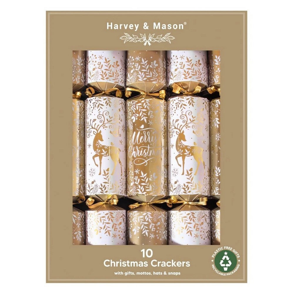 RSW 10 Gold Reindeer 14-Inch Christmas Crackers – Holiday Party Favors, Festive Fun, and Seasonal Decor for Kids and Family, Christmas Celebration Essentials
