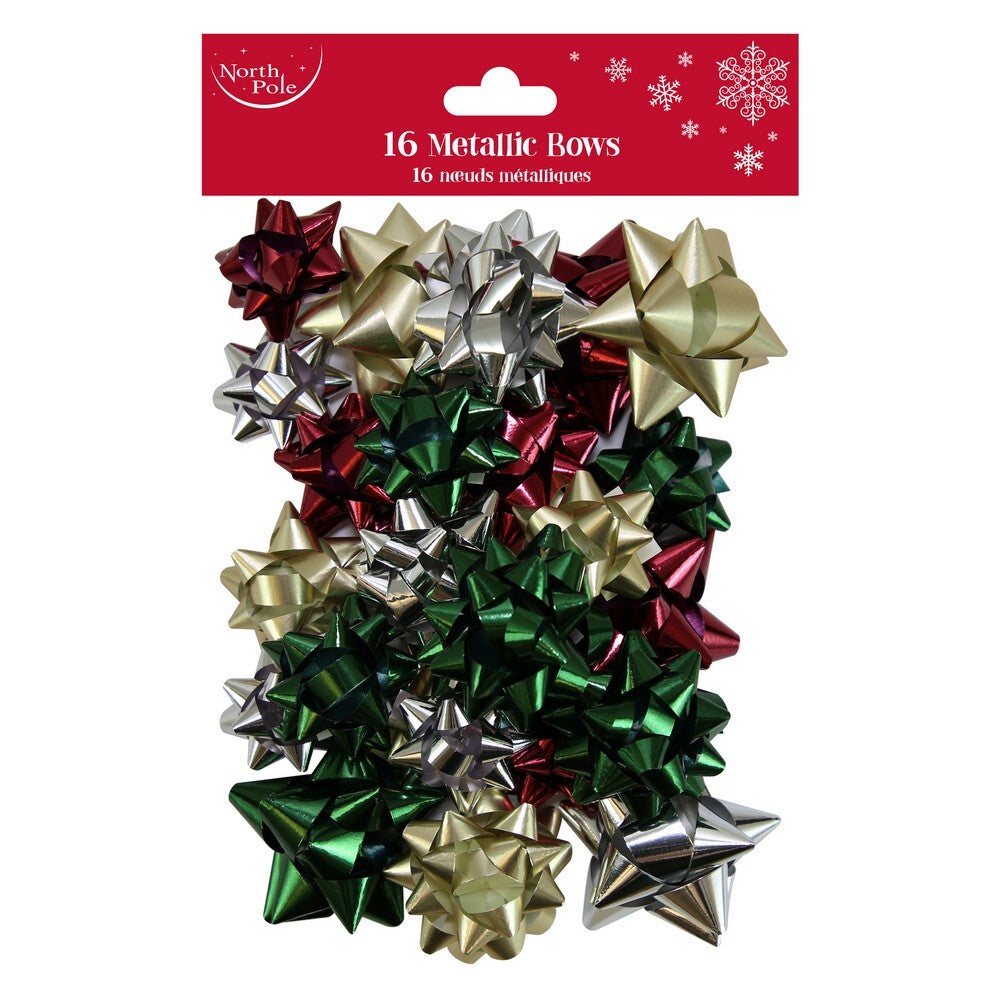 Eurowrap 16-Pack Metallic Gift Bows – Trend Mix Colors, Self-Adhesive Decorative Ribbon Bows for Christmas, Birthday, Party & Gift Wrapping