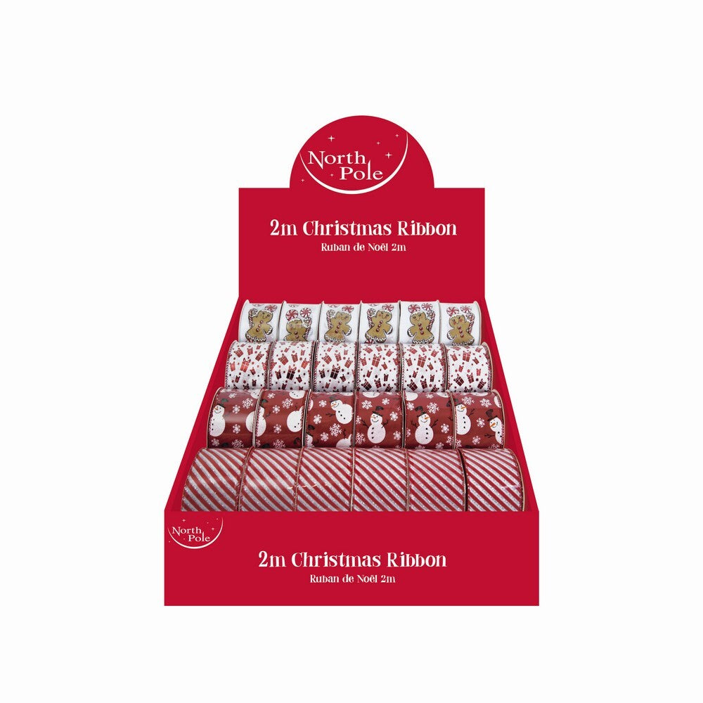 Eurowrap 2M Festive Print Ribbon – Assorted Colors for Christmas Gift Wrapping, Holiday Crafts, Festive DIY Projects, Seasonal Decorations, and Holiday Celebration