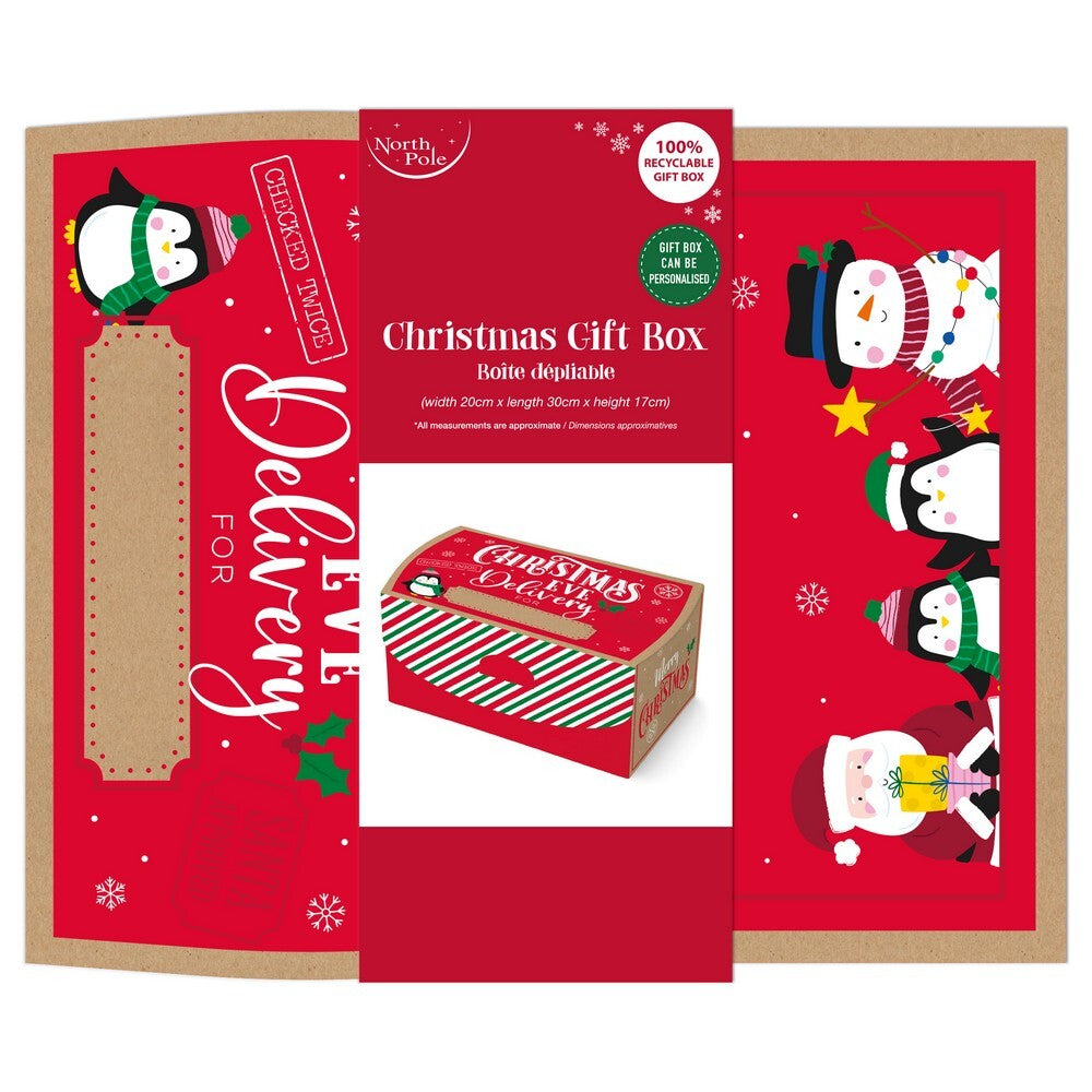 Eurowrap Christmas Eve Flat Pack Box – Holiday Gift Box, Festive Packaging, Seasonal Treat Presentation, Christmas Celebration, and Holiday Gift Giving Essentials
