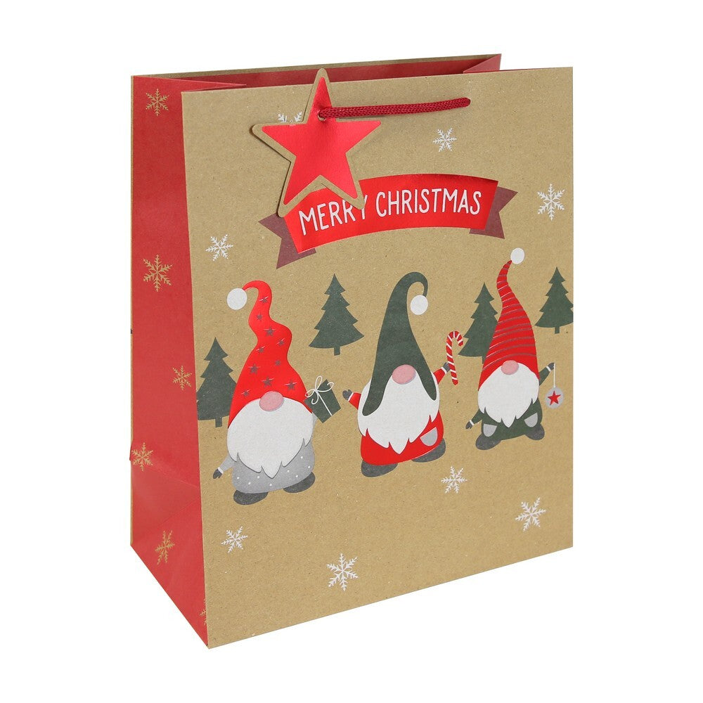 Eurowrap Gonk Kraft Bag – Christmas and Holiday Gift Bag, Festive Packaging, Seasonal Gift Presentation, Holiday Celebration, and Perfect Christmas Gifting Essentials - Size LARGE