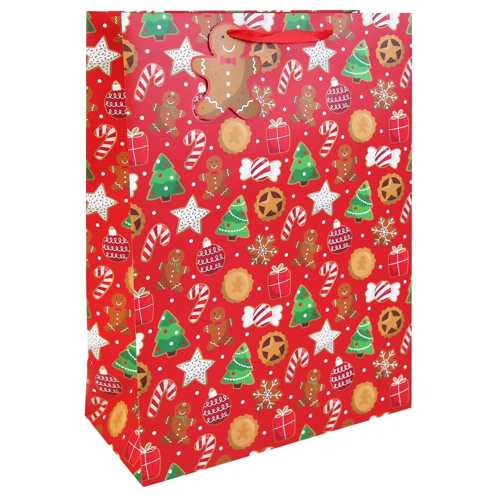 Eurowrap Gingerbread Bag – Christmas and Holiday Gift Bag, Festive Packaging, Seasonal Present Holder, Holiday Celebration, and Perfect Christmas Gifting Essentials - Size XL