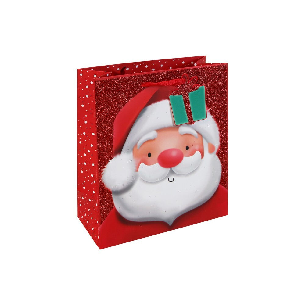 Eurowrap Christmas Santa Glitte Bag – Holiday Gift Bag, Festive Packaging, Seasonal Present Holder, Christmas Celebration, and Perfect Seasonal Gifting Essentials - Size Medium