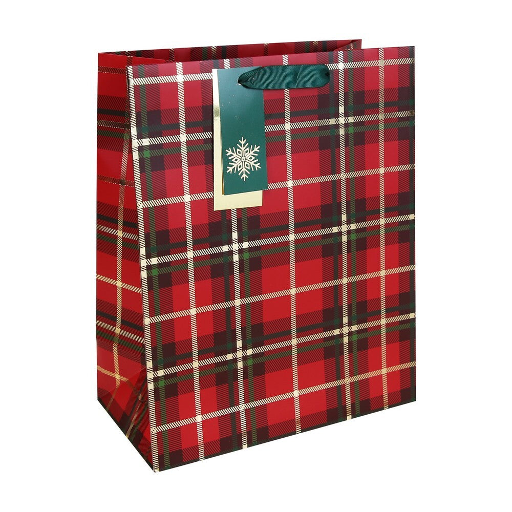 Eurowrap Tartan Gift Bag – Christmas and Holiday Wrapping, Seasonal Packaging for Presents, Parties, and Festive Gifting, Holiday Celebration, and Perfect Christmas Gift Presentation - Size LARGE