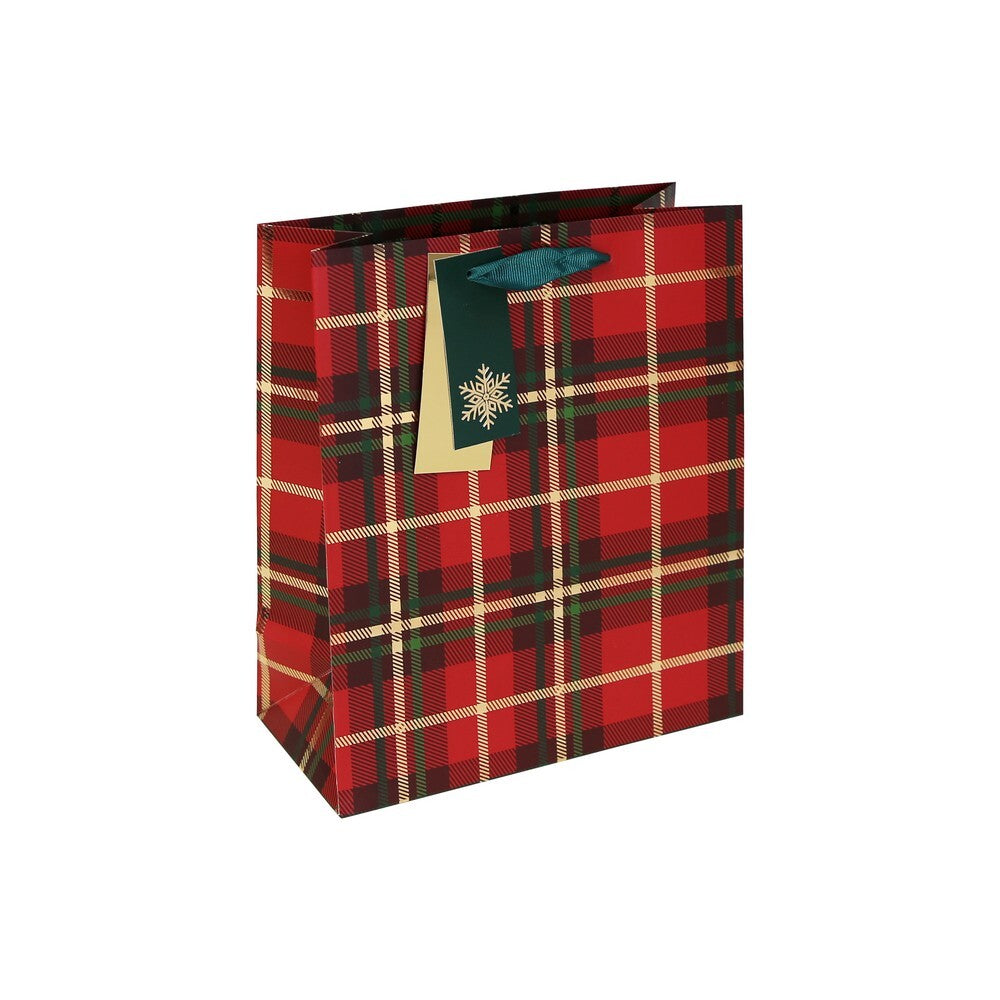 Eurowrap Tartan Gift Bag – Christmas and Holiday Wrapping, Seasonal Packaging for Presents, Parties, and Festive Gifting, Holiday Celebration, and Perfect Christmas Gift Presentation - Size MEDIUM