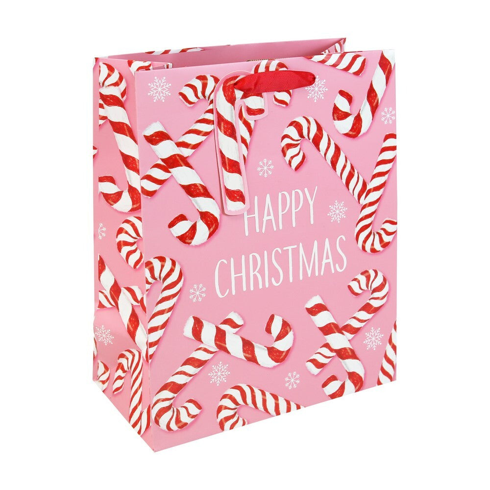 Eurowrap Xmas Pink Candy Cane Gift Bag – Christmas and Holiday Wrapping, Seasonal Packaging for Presents, Festive Gifting, Holiday Celebration, and Perfect Christmas Gift Presentation - LARGE