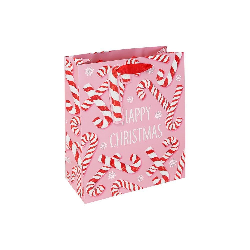 Eurowrap Xmas Pink Candy Cane Gift Bag – Christmas and Holiday Wrapping, Seasonal Packaging for Presents, Festive Gifting, Holiday Celebration, and Perfect Christmas Gift Presentation - MEDIUM