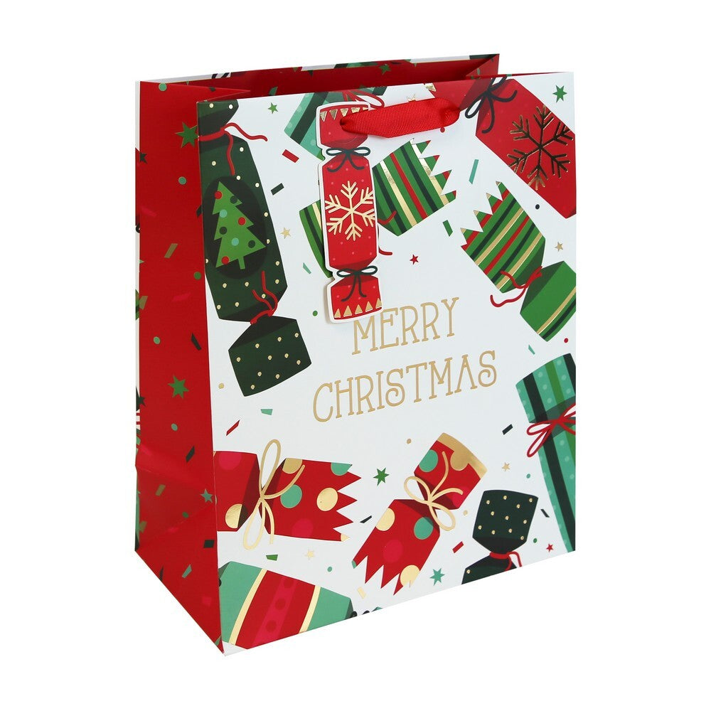 Eurowrap Xmas Crackers Gift Bag – Christmas and Holiday Wrapping, Seasonal Packaging for Presents, Festive Gifting, Holiday Celebration, and Perfect Christmas Gift Presentation - Size LARGE