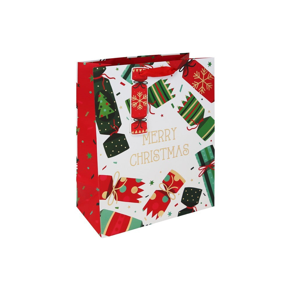 Eurowrap Xmas Crackers Gift Bag – Christmas and Holiday Wrapping, Seasonal Packaging for Presents, Festive Gifting, Holiday Celebration, and Perfect Christmas Gift Presentation - Size MEDIUM