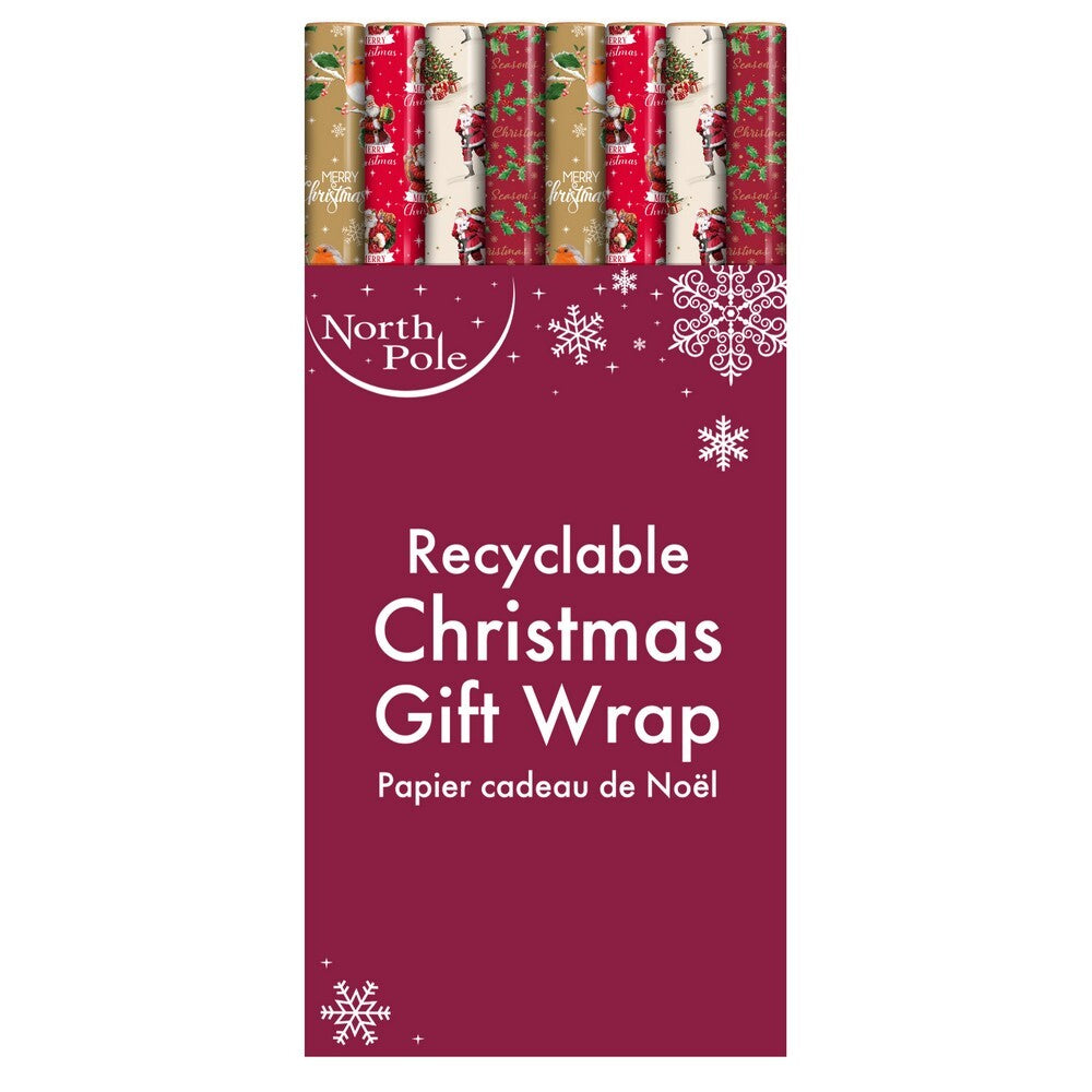 Eurowrap 7M Traditional Christmas Gift Wrapping Paper Roll – Classic Festive Holiday Wrap for Seasonal Presents, Christmas Parties, Holiday Celebrations, and Seasonal Gift Giving