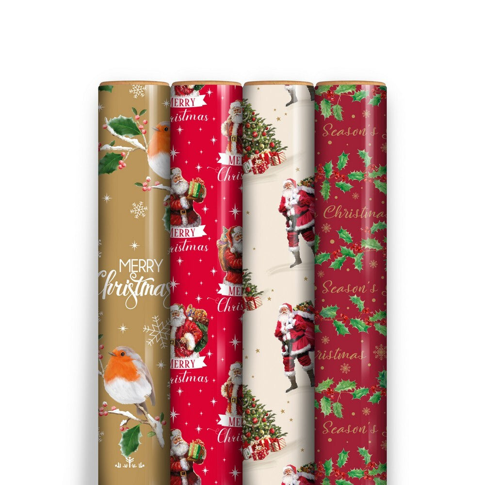 Eurowrap 7M Traditional Christmas Gift Wrapping Paper Roll – Classic Festive Holiday Wrap for Seasonal Presents, Christmas Parties, Holiday Celebrations, and Seasonal Gift Giving