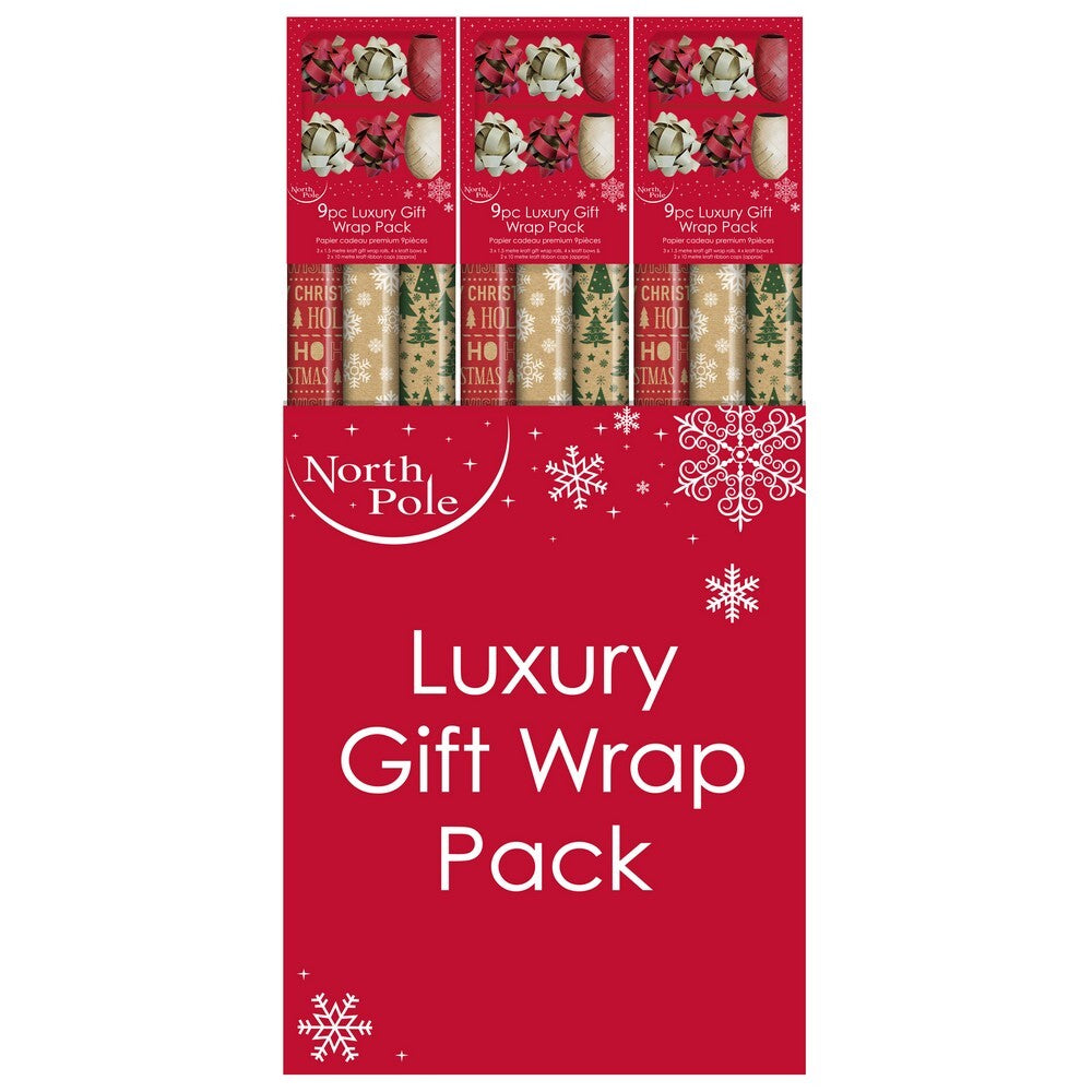 Eurowrap Kraft Wrap Compendium – Eco-Friendly Christmas Gift Wrapping Paper Set for Holiday Presents, Seasonal Parties & Celebrations
