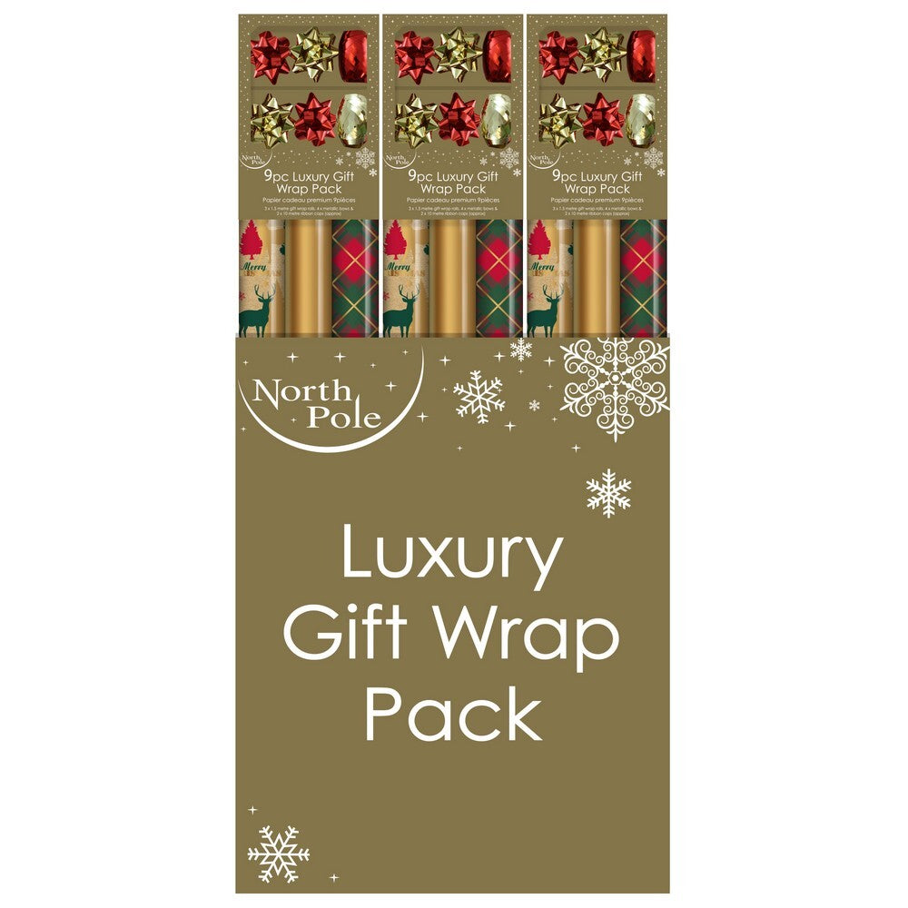 Eurowrap Tartan Metallic Wrap Compendium – Festive Christmas Gift Wrapping Paper Set for Holiday Presents & Seasonal Celebrations