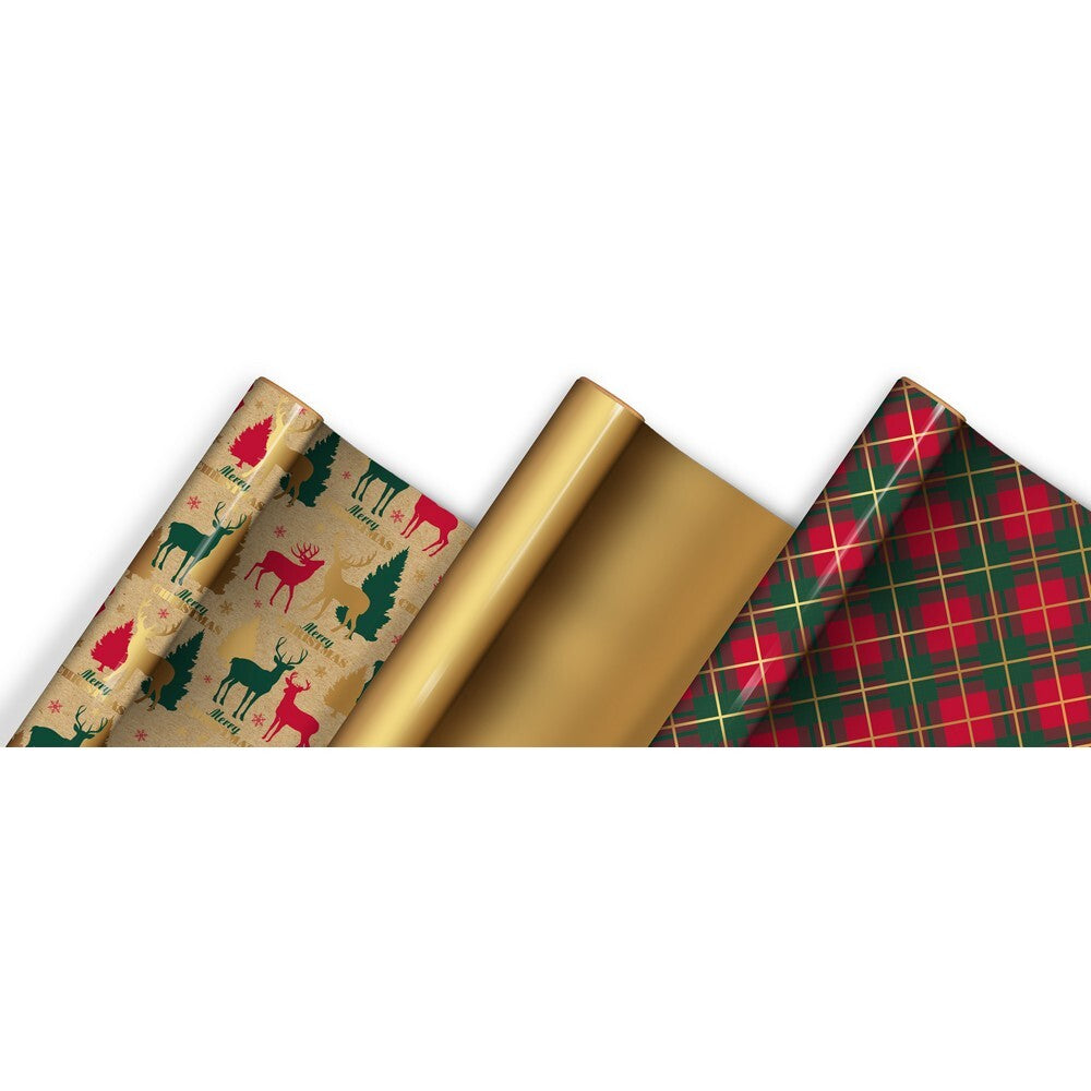 Eurowrap Tartan Metallic Wrap Compendium – Festive Christmas Gift Wrapping Paper Set for Holiday Presents & Seasonal Celebrations