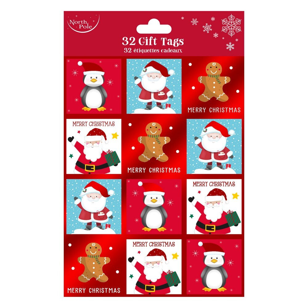 Eurowrap 32-Piece Cute Christmas Gift Tags – Festive Holiday Tags for Presents, Christmas Party Favors, Seasonal Gifting, Holiday Celebration, and Gift Personalization