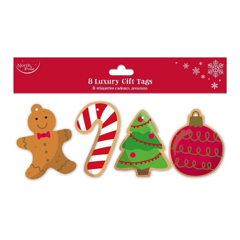 Eurowrap 8-Piece Gingerbread Cookie Christmas Gift Tags – Festive Holiday Tags for Presents, Christmas Party Favors, Seasonal Gifting, Holiday Celebration, and Gift Personalization