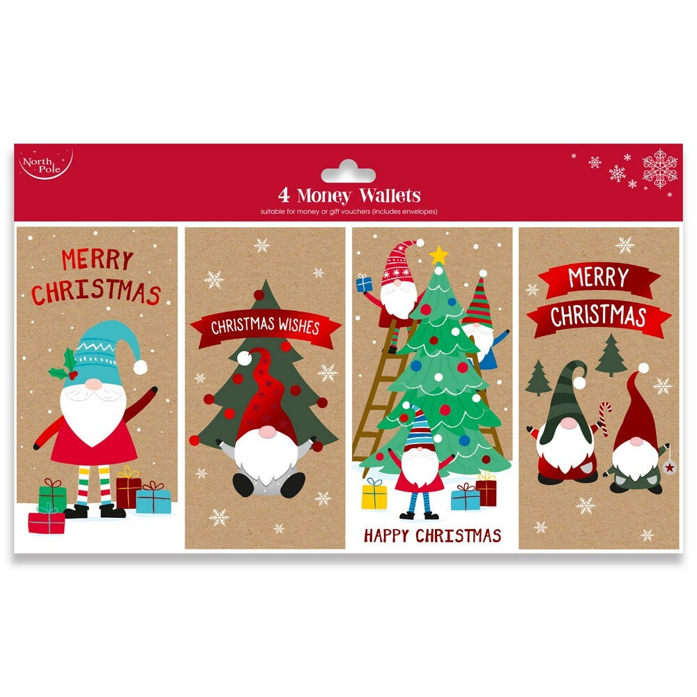 Eurowrap 4-Piece Gonk Christmas Money Wallet Polybag – Festive Holiday Cash and Gift Card Holders for Seasonal Gifting, Christmas Celebration, and Holiday Present Presentation