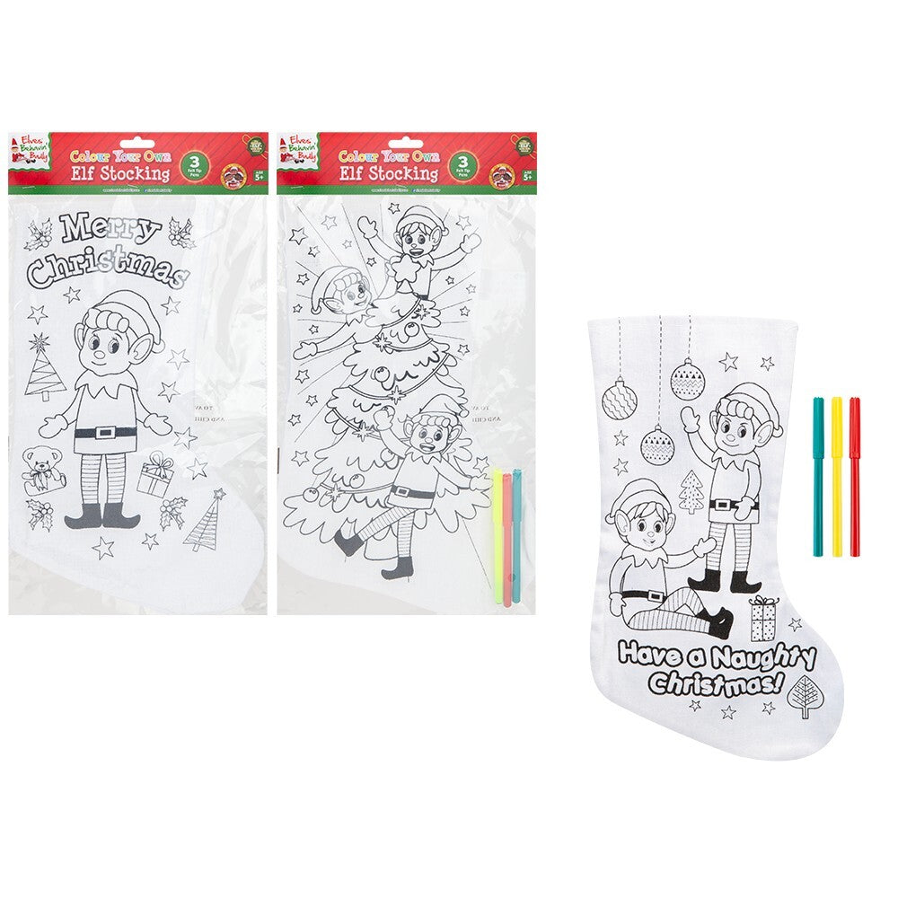 PMS Elf Christmas Stocking with 3 Pens – Holiday Gift for Kids, Festive Seasonal Decor, Xmas Party Favor, Christmas Tree Hanging, Holiday Stocking Filler