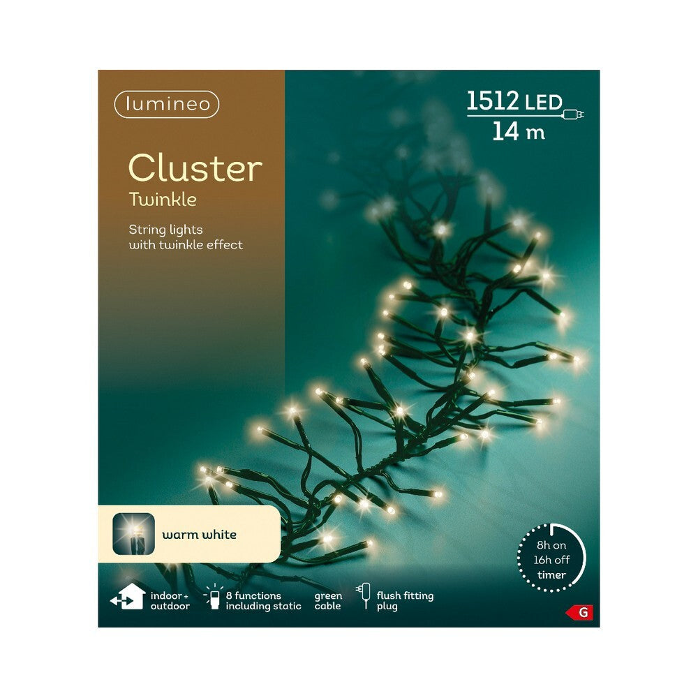 Homesmiths LED Cluster Lights 1400CM, 8-Function Twinkle Effect, Outdoor Christmas Decoration String Lights